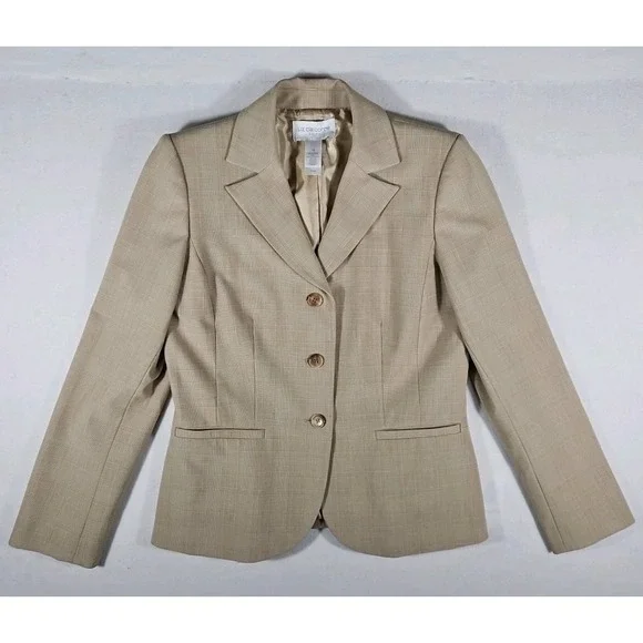 Liz Claiborne 2 Piece Womens Skirt Suit Size 10 3 Button Jacket Beige - Picture 1 of 16
